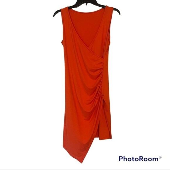 Orange Sleeveless Bodycon Asymmetrical Mini Dress Size Medium - Picture 2 of 6